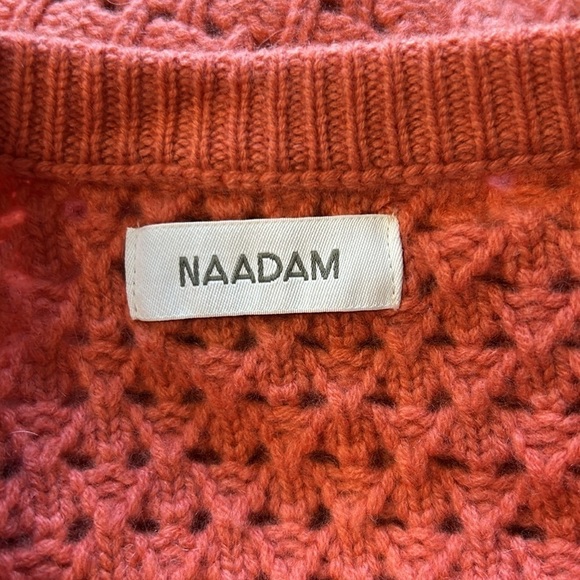 NAADAM Cashmere Wool Open Stitch Crewneck Sweater Coral Designer Sz S NEW - Picture 10 of 14